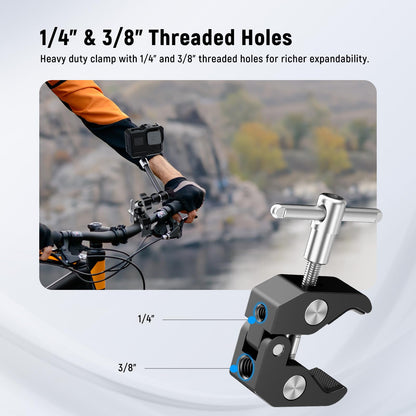 NEEWER 9.8"/25cm Adjustable Magic Arm with Super Clamp, 1/4" & 3/8" Threads, 1/4" Screws for Flash/LED Light/Microphone/Monitor, Compatible with SmallRig Camera Cage, Max Load: 4.4lb/2kg, ST25C